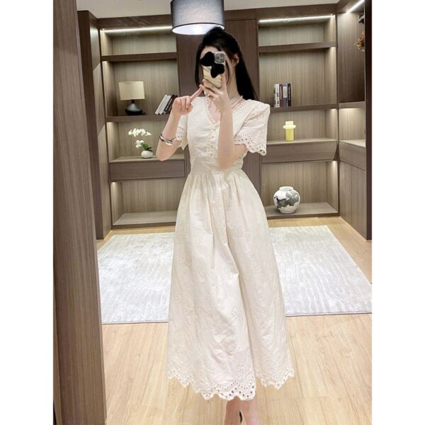 V-Neck Dress Women's Long Dress Waist Temperament Gentle Style Fairy Dress
