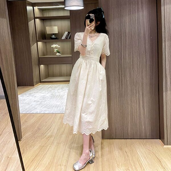 V-Neck Dress Women's Long Dress Waist Temperament Gentle Style Fairy Dress - Image 2