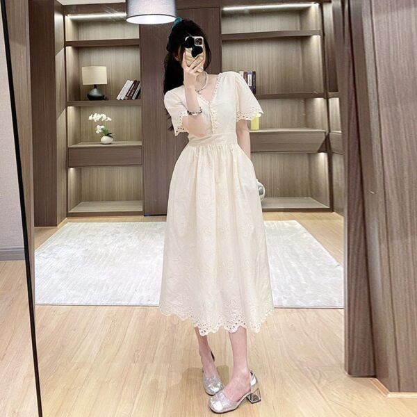 V-Neck Dress Women's Long Dress Waist Temperament Gentle Style Fairy Dress - Image 3