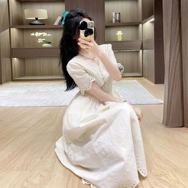 V-Neck Dress Women's Long Dress Waist Temperament Gentle Style Fairy Dress - Image 4