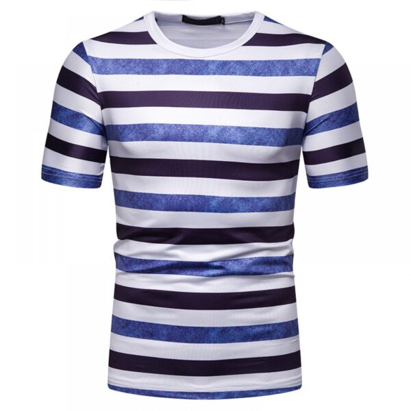 New Summer Men's Short-Sleeved T-Shirt Mens Contrast Striped Slim Casual T-Shirt - Image 3