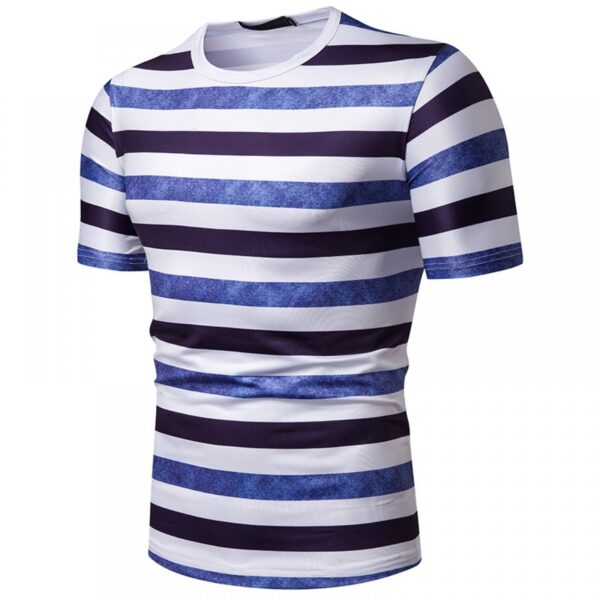 New Summer Men's Short-Sleeved T-Shirt Mens Contrast Striped Slim Casual T-Shirt - Image 4