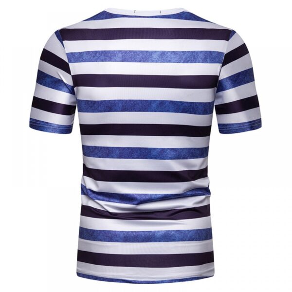 New Summer Men's Short-Sleeved T-Shirt Mens Contrast Striped Slim Casual T-Shirt - Image 5