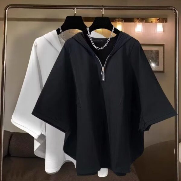 Men's Summer Bat Sleeve Short-Sleeved T-Shirt With Hoodie - Image 2