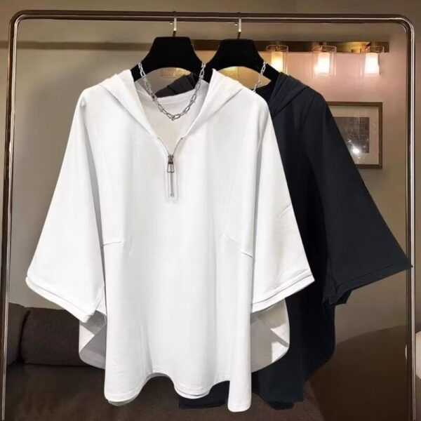 Men's Summer Bat Sleeve Short-Sleeved T-Shirt With Hoodie - Image 3