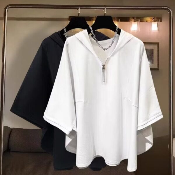 Men's Summer Bat Sleeve Short-Sleeved T-Shirt With Hoodie - Image 4