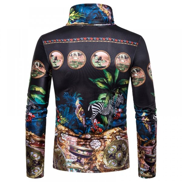 New Men's Large Size 3D Retro Pattern Printing High Neck Long Sleeve T-Shirt Bottoming Shirt - Image 3
