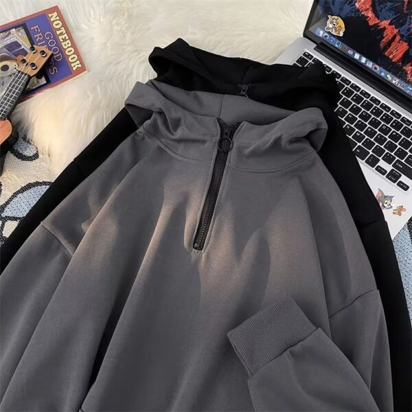 Half Zipper Hooded Fleece Sweatshirt Men's Pullover Sports Casual Jacket - Image 2