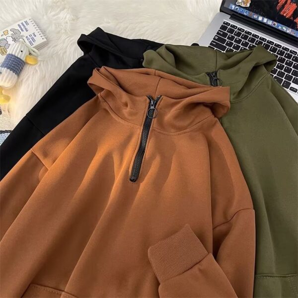 Half Zipper Hooded Fleece Sweatshirt Men's Pullover Sports Casual Jacket - Image 3