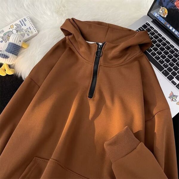 Half Zipper Hooded Fleece Sweatshirt Men's Pullover Sports Casual Jacket - Image 4