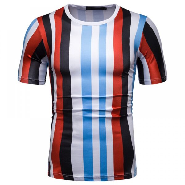 New Summer Men's Short-Sleeved T-Shirt Mens Contrast Striped Slim Casual T-Shirt - Image 3