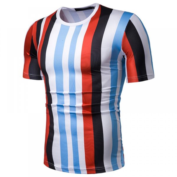 New Summer Men's Short-Sleeved T-Shirt Mens Contrast Striped Slim Casual T-Shirt - Image 4