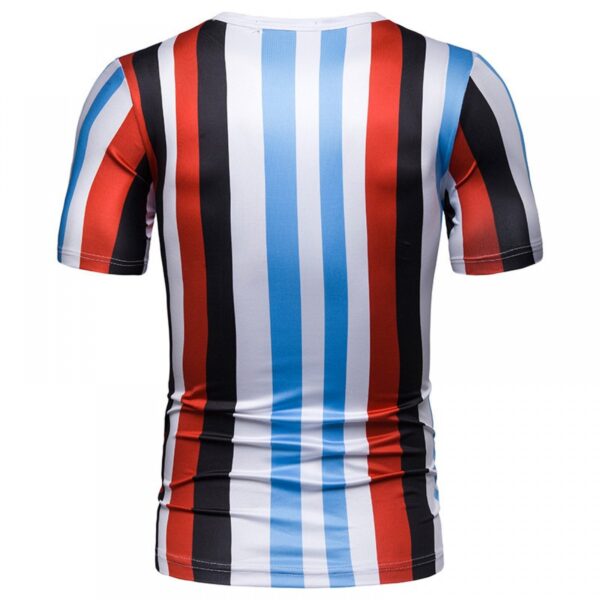 New Summer Men's Short-Sleeved T-Shirt Mens Contrast Striped Slim Casual T-Shirt - Image 5