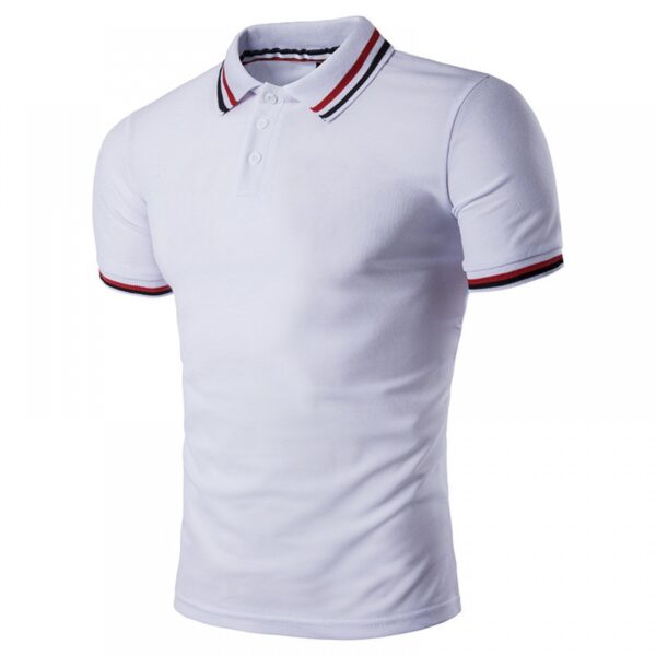 Summer New High Street Personality Cuff Striped Placket Stitching Men's Lapel Short Sleeve T-Shirt - Image 2