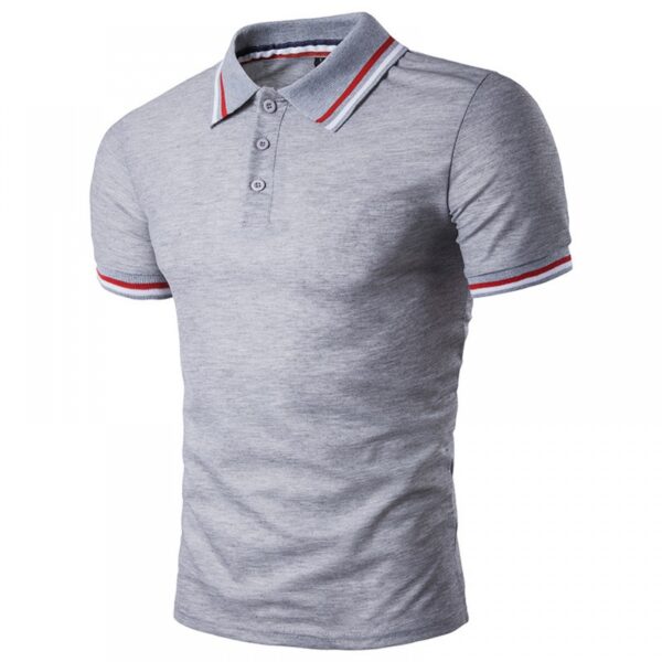 Summer New High Street Personality Cuff Striped Placket Stitching Men's Lapel Short Sleeve T-Shirt - Image 3