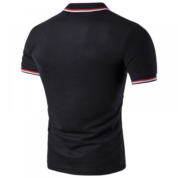 Summer New High Street Personality Cuff Striped Placket Stitching Men's Lapel Short Sleeve T-Shirt - Image 4