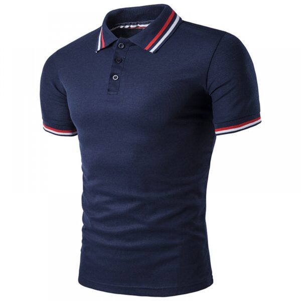 Summer New High Street Personality Cuff Striped Placket Stitching Men's Lapel Short Sleeve T-Shirt - Image 5