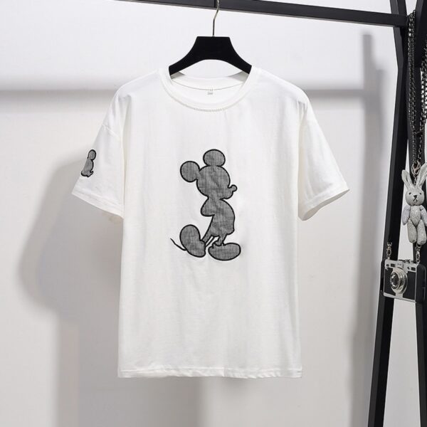 New Summer Plus Size Women's Slimming Top Fat Cartoon Embroidered Loose Short Sleeve T-Shirt - Image 2