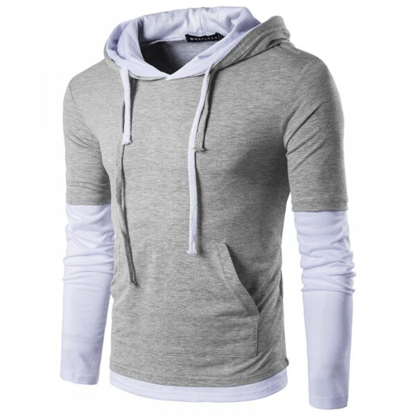 Men's Long-Sleeved Hooded Sleeves Color Matching Fashion Slim T-Shirt - Image 2