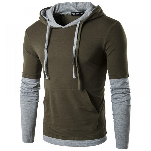 Men's Long-Sleeved Hooded Sleeves Color Matching Fashion Slim T-Shirt - Image 3
