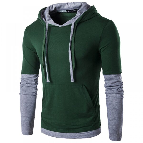 Men's Long-Sleeved Hooded Sleeves Color Matching Fashion Slim T-Shirt - Image 4