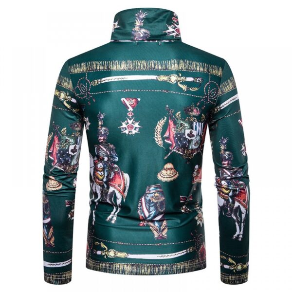 New Men's Large Size 3D Classical Green Pattern Printing High Neck Long Sleeve T-Shirt Bottoming Shirt - Image 3