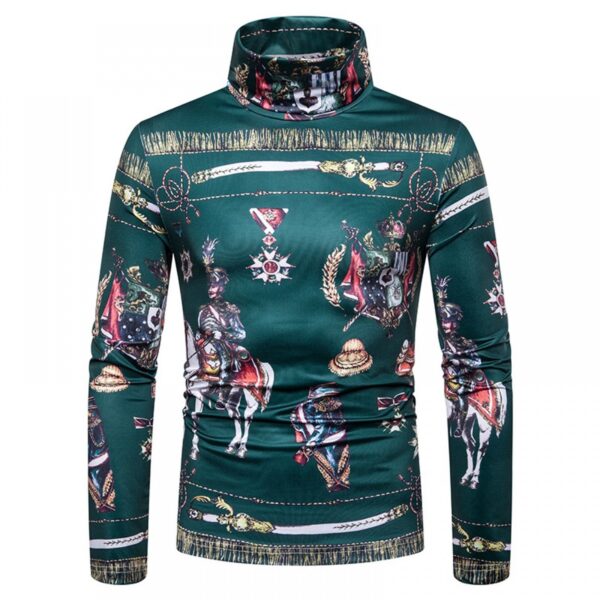New Men's Large Size 3D Classical Green Pattern Printing High Neck Long Sleeve T-Shirt Bottoming Shirt - Image 4