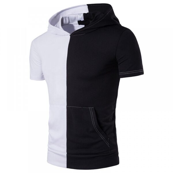 Summer Men's Hip-Hop High Street Fashion Personality Hit Color Hooded Short-Sleeved T-Shirt - Image 2