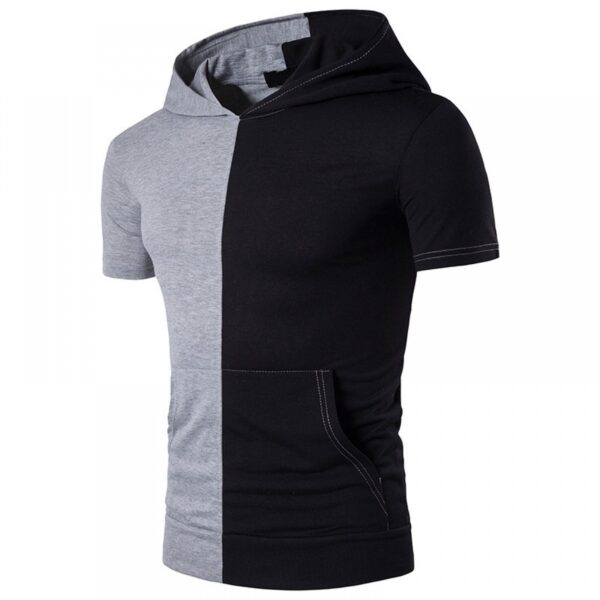 Summer Men's Hip-Hop High Street Fashion Personality Hit Color Hooded Short-Sleeved T-Shirt - Image 3