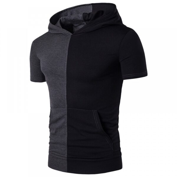 Summer Men's Hip-Hop High Street Fashion Personality Hit Color Hooded Short-Sleeved T-Shirt - Image 4