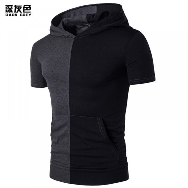 Summer Men's Hip-Hop High Street Fashion Personality Hit Color Hooded Short-Sleeved T-Shirt - Image 5