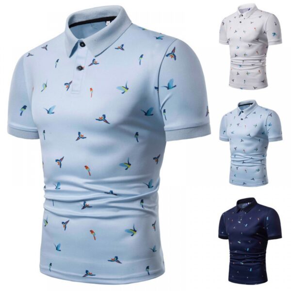 New Men's Tops Trendy Print Short-Sleeved Lapel Fashion Simple Trendy T-Shirt - Image 3