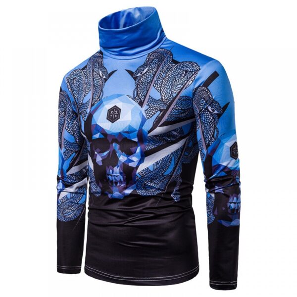 New Men's Large Size 3D Snake Print Skull Print High Neck Long Sleeve T-Shirt Bottoming Shirt - Image 2