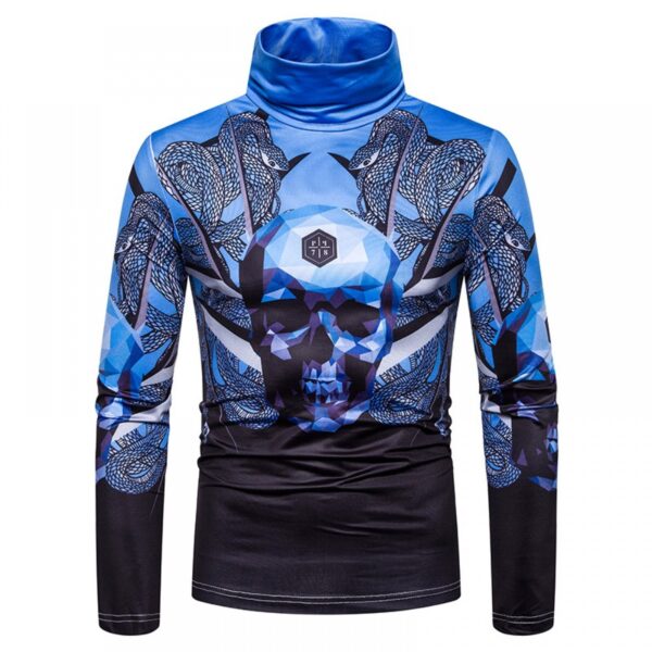 New Men's Large Size 3D Snake Print Skull Print High Neck Long Sleeve T-Shirt Bottoming Shirt - Image 4