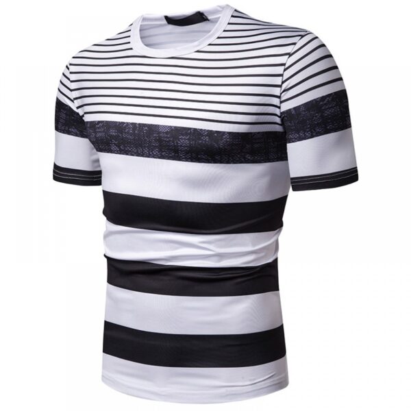 New Summer Men's Short-Sleeved T-Shirt Men's Contrast Striped Slim Casual T-Shirt - Image 2