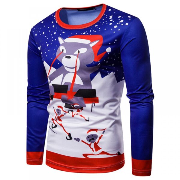 New 3D Personality Printing Fashion Men's Christmas Christmas Cat Dress Up Pattern Long-Sleeved T-Shirt - Image 2
