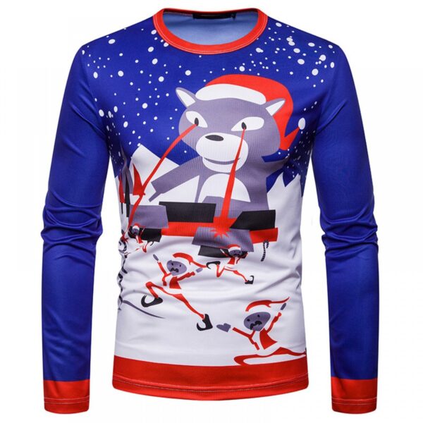 New 3D Personality Printing Fashion Men's Christmas Christmas Cat Dress Up Pattern Long-Sleeved T-Shirt - Image 4