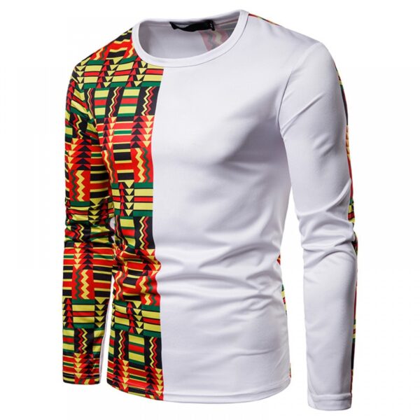 Men's 3D Printing Color Matching Large Round Neck Long Sleeve T-Shirt - Image 2