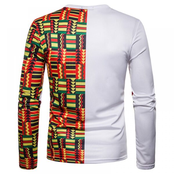 Men's 3D Printing Color Matching Large Round Neck Long Sleeve T-Shirt - Image 3