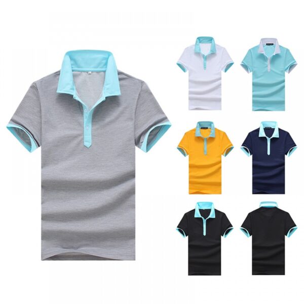 Summer Men's Personality Contrast Color Lapel Short-Sleeved T-Shirt - Image 2
