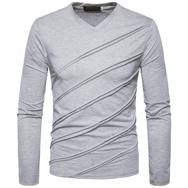 Fashion Fold Long Sleeve V-Neck Solid Color T-Shirt - Image 3