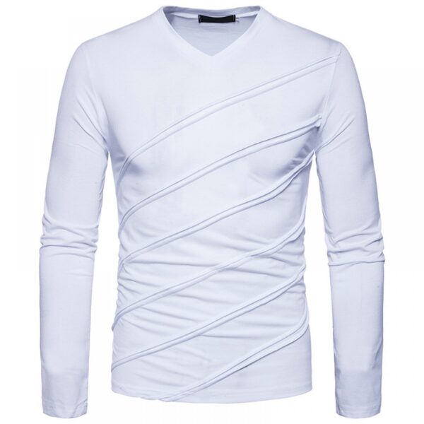 Fashion Fold Long Sleeve V-Neck Solid Color T-Shirt - Image 5