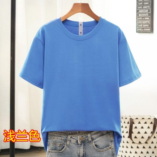 Summer Round Neck Short-Sleeved T-Shirt Couple Loose Version Solid Color Combed Cotton - Image 3