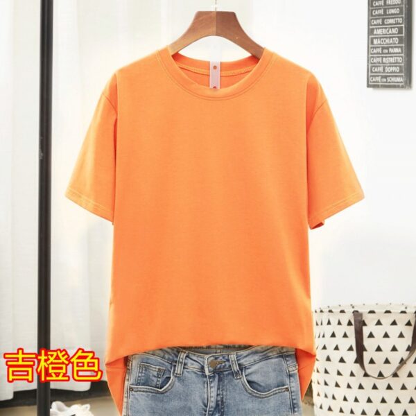 Summer Round Neck Short-Sleeved T-Shirt Couple Loose Version Solid Color Combed Cotton - Image 5