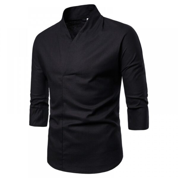 Summer New Style Men's Cotton and Linen Casual Three-Quarter Sleeve T-Shirt Mens Retro Plus Size Embroidery Shirt - Image 2