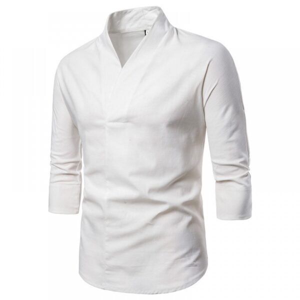 Summer New Style Men's Cotton and Linen Casual Three-Quarter Sleeve T-Shirt Mens Retro Plus Size Embroidery Shirt - Image 3