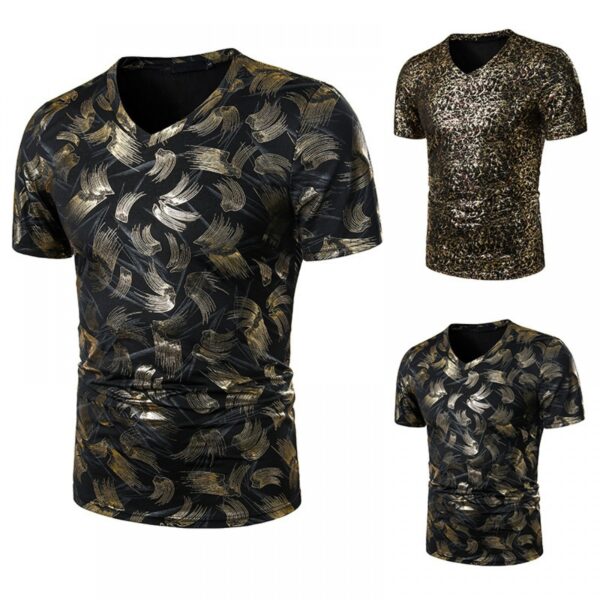 Summer Men's Nightclub Bar Fashion Casual Hot Stamping Printing Short-Sleeved Printed T-Shirt - Image 2