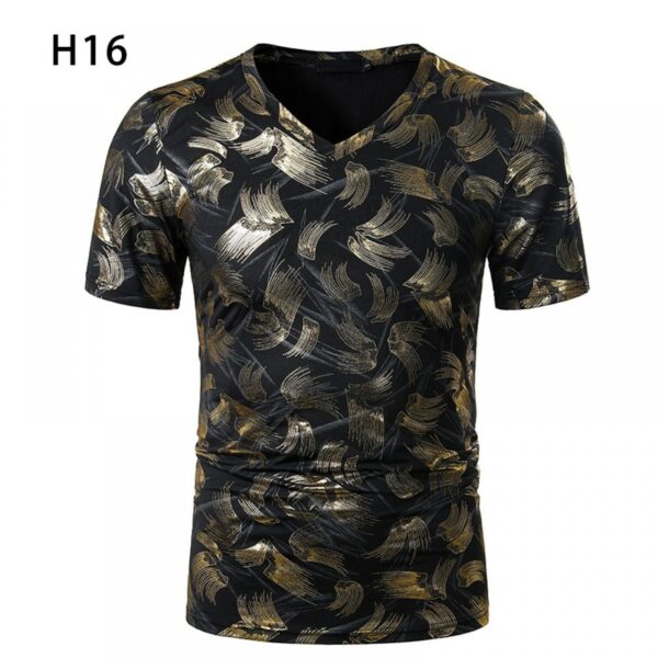 Summer Men's Nightclub Bar Fashion Casual Hot Stamping Printing Short-Sleeved Printed T-Shirt - Image 3