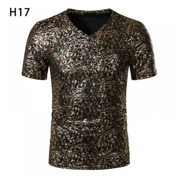 Summer Men's Nightclub Bar Fashion Casual Hot Stamping Printing Short-Sleeved Printed T-Shirt - Image 4