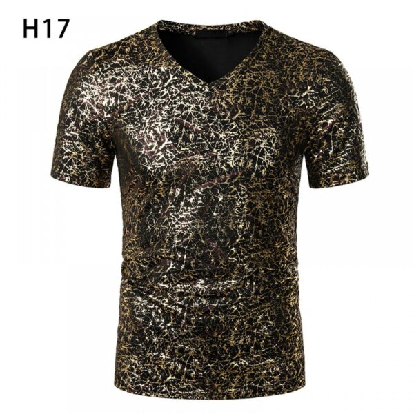 Summer Men's Nightclub Bar Fashion Casual Hot Stamping Printing Short-Sleeved Printed T-Shirt - Image 5